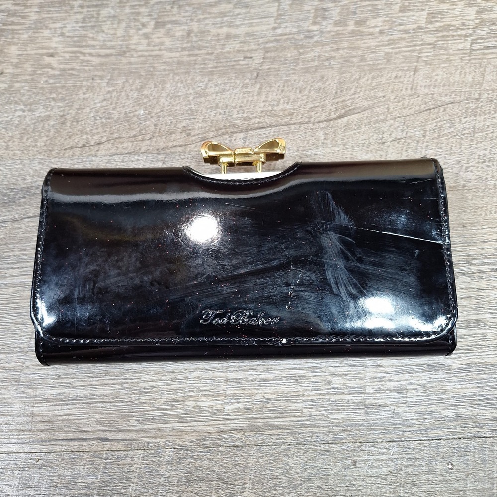 Black Patent Leather Ted Baker Wallet Crystal Bow Bobble New (Damaged )